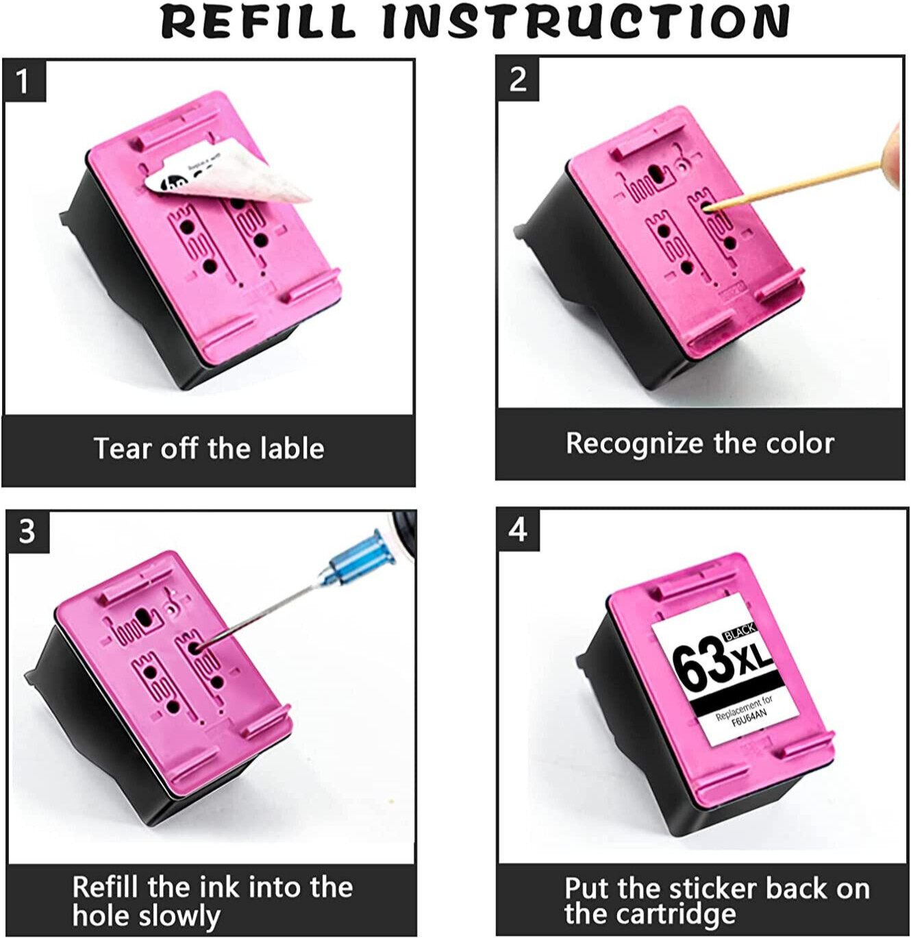 Koala Black Ink Refill Kit HP 60 61 62 63 64 65 67 910 950 951 962 564 Printer