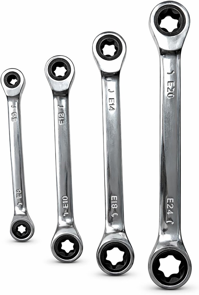 E-Torx Double Box Ratcheting Wrench Set, 4 Sets 72-Tooth Dual Head E6 E8 E10 ...