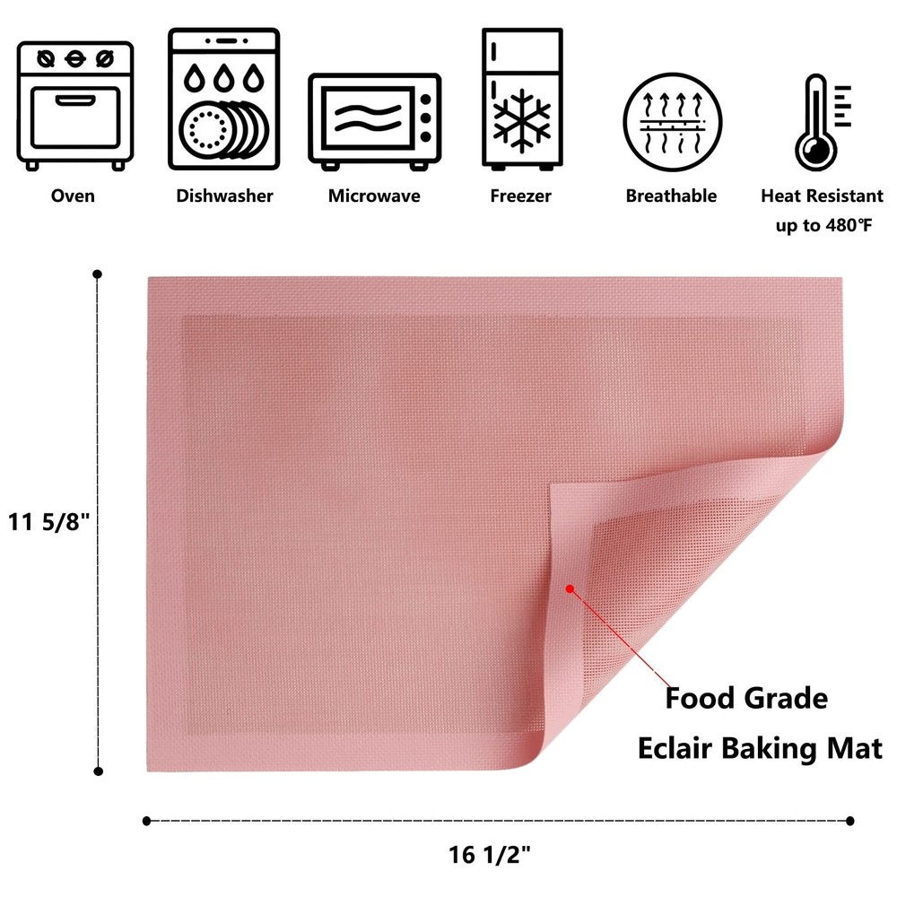 AMYONE Perforated Baking Mats, 2 PCS Pink Eclair Silicone Mat for Half Sheet,...