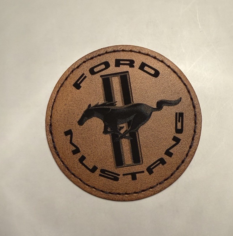 Ford Mustang Emblem Iron on Round Leather Patch 2.5” Custom