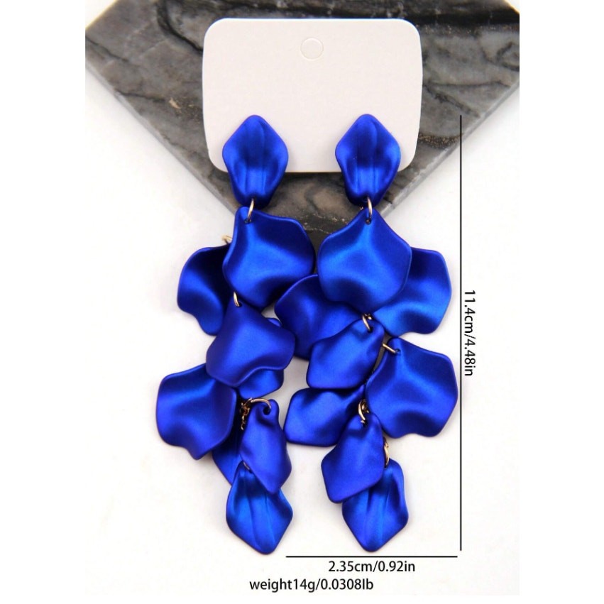 Electric Blue Layered Petal Earrings | Bold Satin Statement Dangles