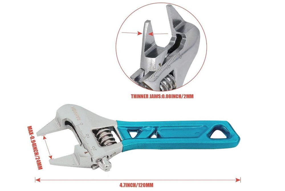 Extra Slim Jaw 4-Inch Adjustable Wrench Silver