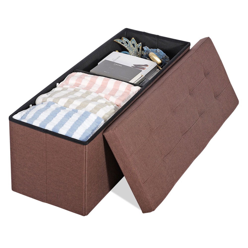 Foldable Storage Ottoman Bench Spacious Storage Chest Footrest Stool Soft