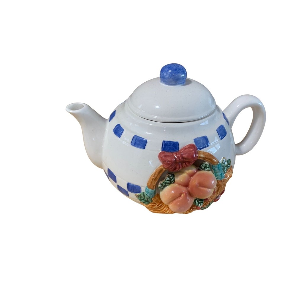 New Mini Teapot Fruit Ceramic 16 oz Blue White