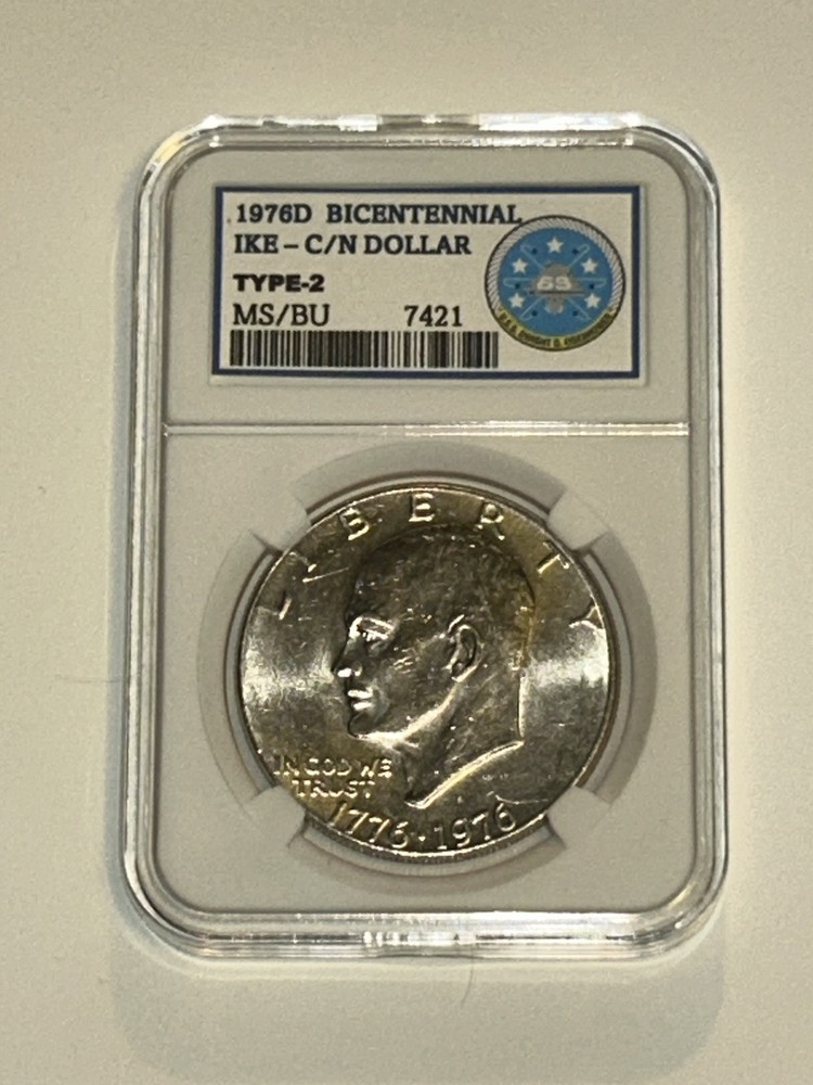 1976-D / IKE DOLLAR - USS EISENHOWER (COMMEMORATIVE KEEPSAKE SLAB) TYPE-2 BU/MS