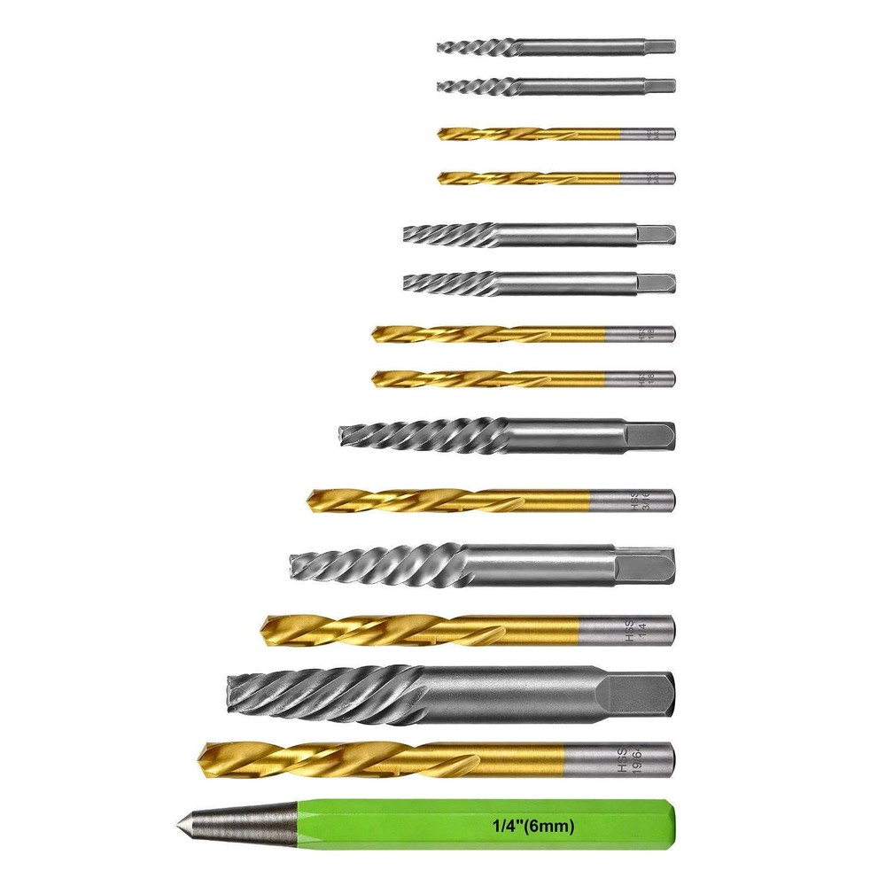Screw Extractor Kit with CR-MO Extractor Tools & Reverse Bits for Industrial Use