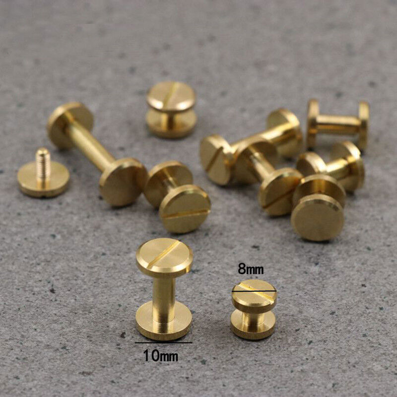 4-20mm Flat Belt Screw Leather Craft Chicago Nail Brass Solid Rivets Stud Head