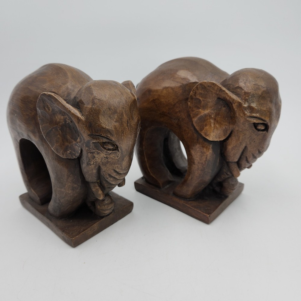Cast Pair Of Elephant Bookends Abstract Design Heavy