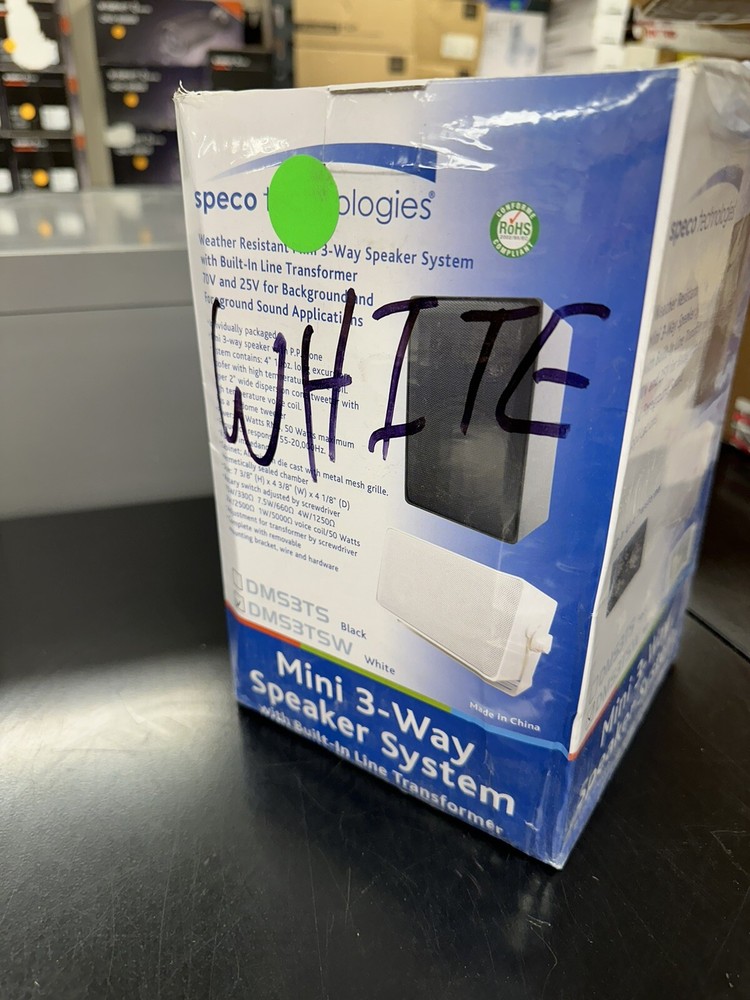 Mini 3-Way Speaker System, Weather Resistant, White, Speco Technologies DMS3TSW.