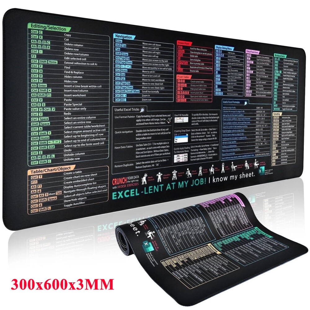Excel Shortcut Keys Mouse Pad - Upgraded Pro Version, Keyboard Gaming Mousepad
