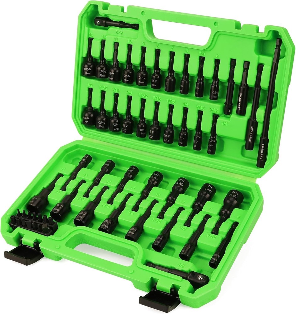55-PCS Magnetic Nut Driver Set, Metric & SAE 1/4" Hex Shank Impact Driver Socket