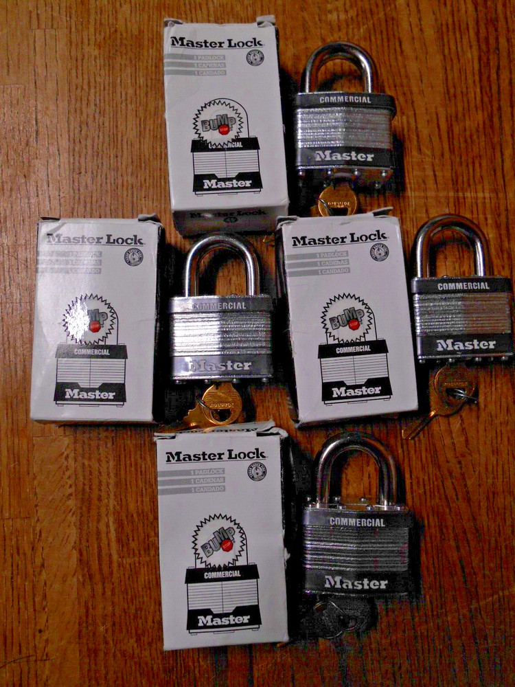 MASTER LOCK 5N Keyed Padlock, 15/16 in, Rectangle, Black (Qty. 4) New