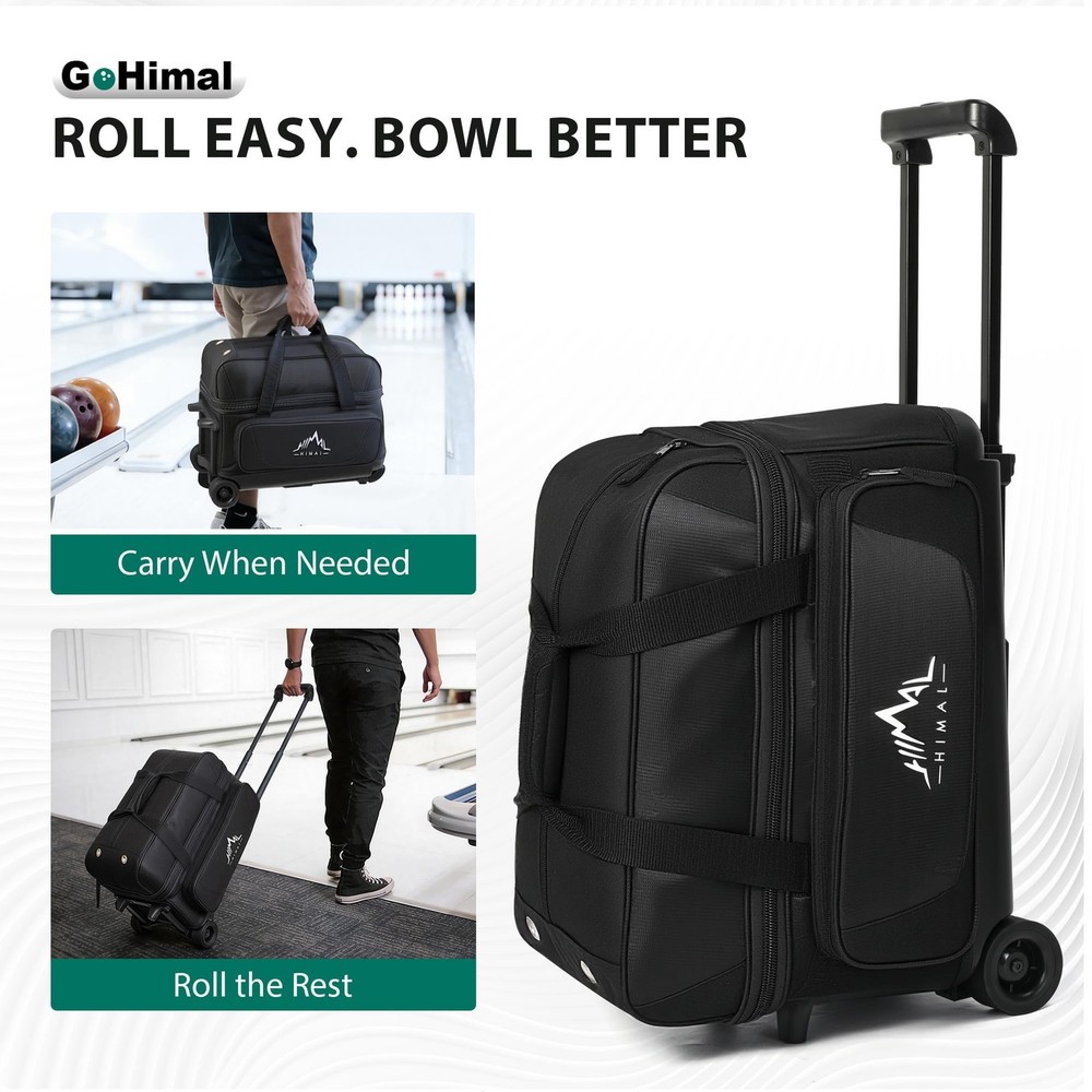 Double Roller 2 Ball Bowling Bag with Separate Shoe Compartment for Bowling S...