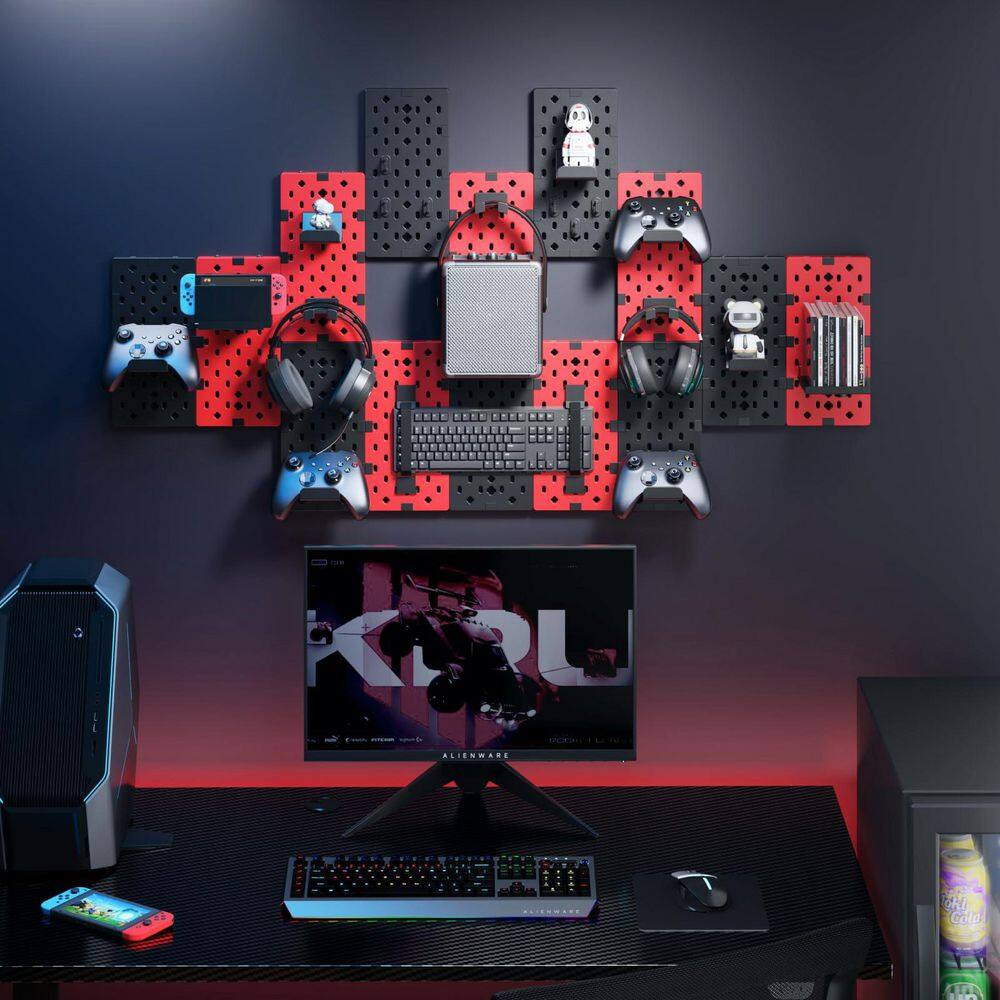14 Pcs Black Red Controller and Headphone Holder Wall Mount, Modular Gaming Pegb