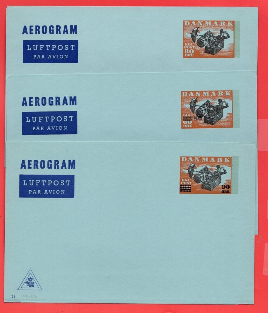 Denmark Topic MAGICIAN in Box Normal + Revalued 3 diff Aerogramme Mint