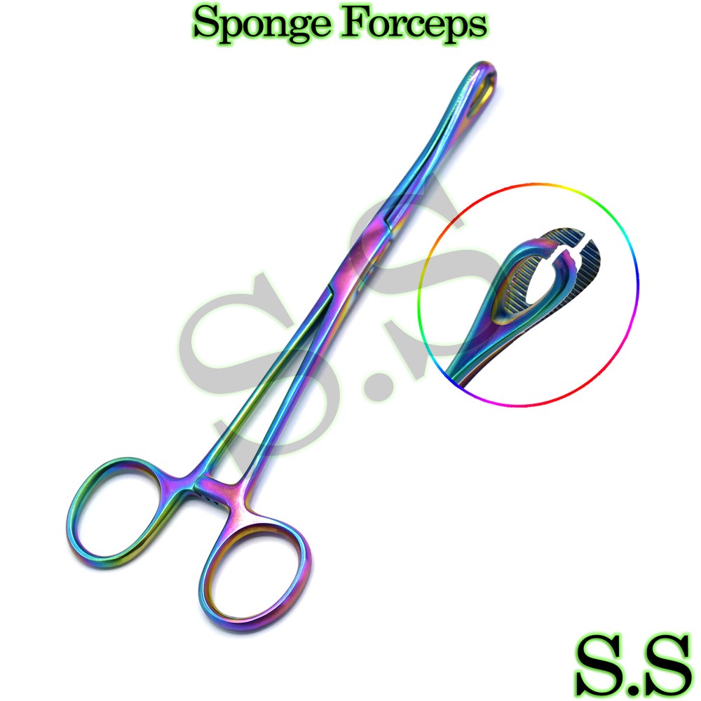 Sponge Forceps 18cm Multi Color Slotted Body Piercing Instruments