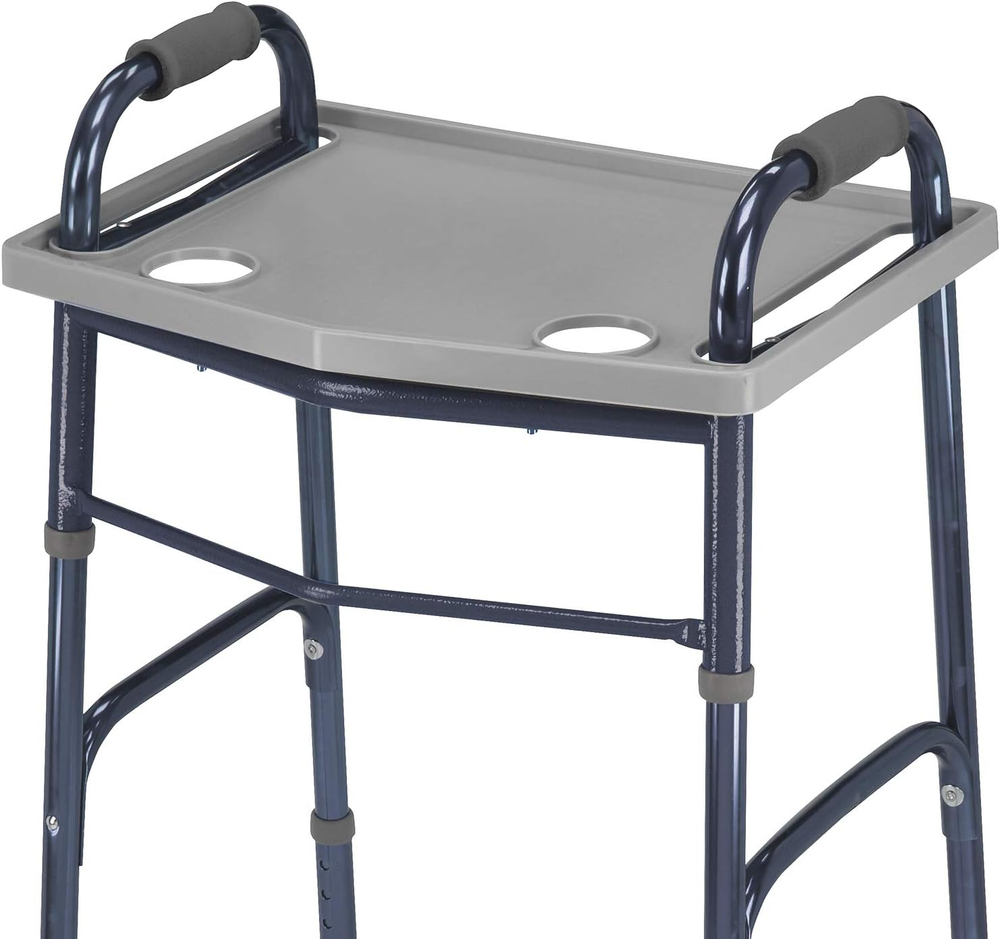 Walker Tray with Cup Holders, Walker Tray for Folding Walkers, Gray