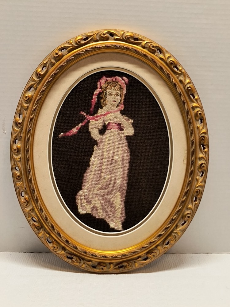 Handmade Needlepoint Oval Wooden Frame 16.5" x 13.5"