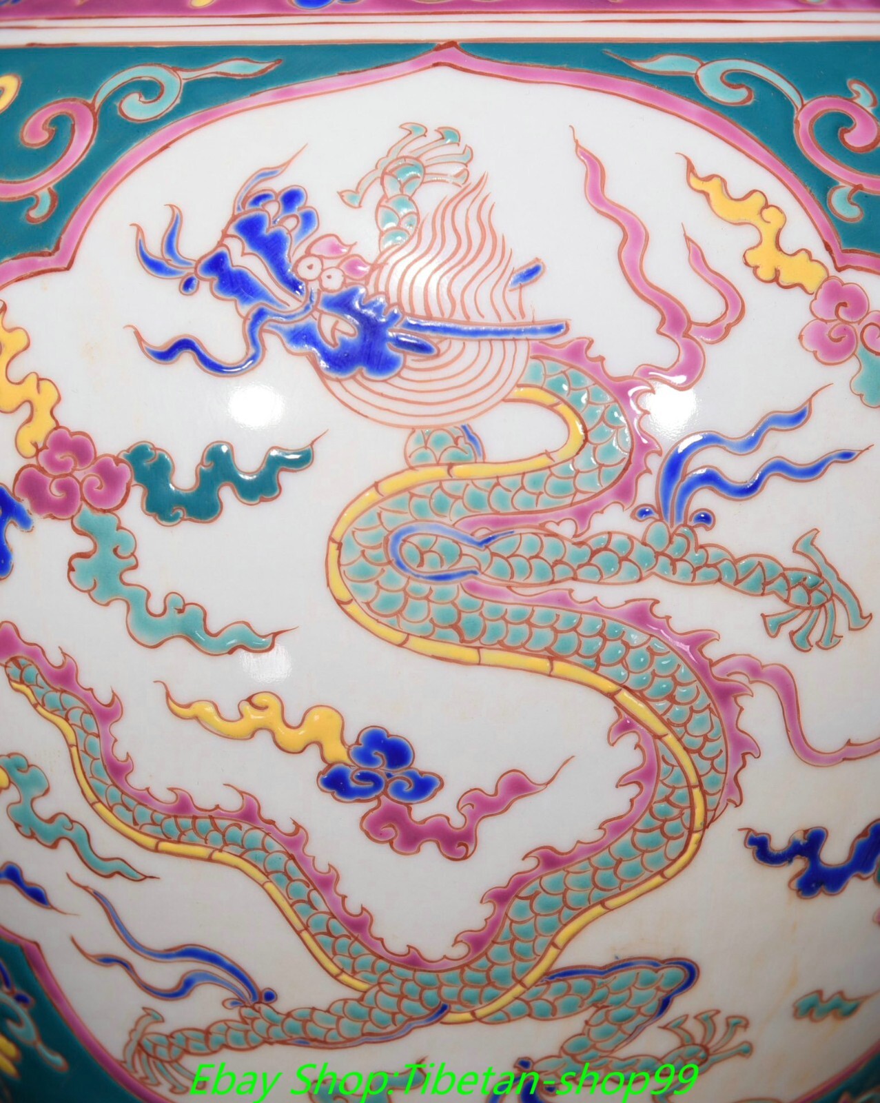 11.4''Ming Xuande Marked Wucai Porcelain Gilt Dragon Loong Flower Bottle Vase