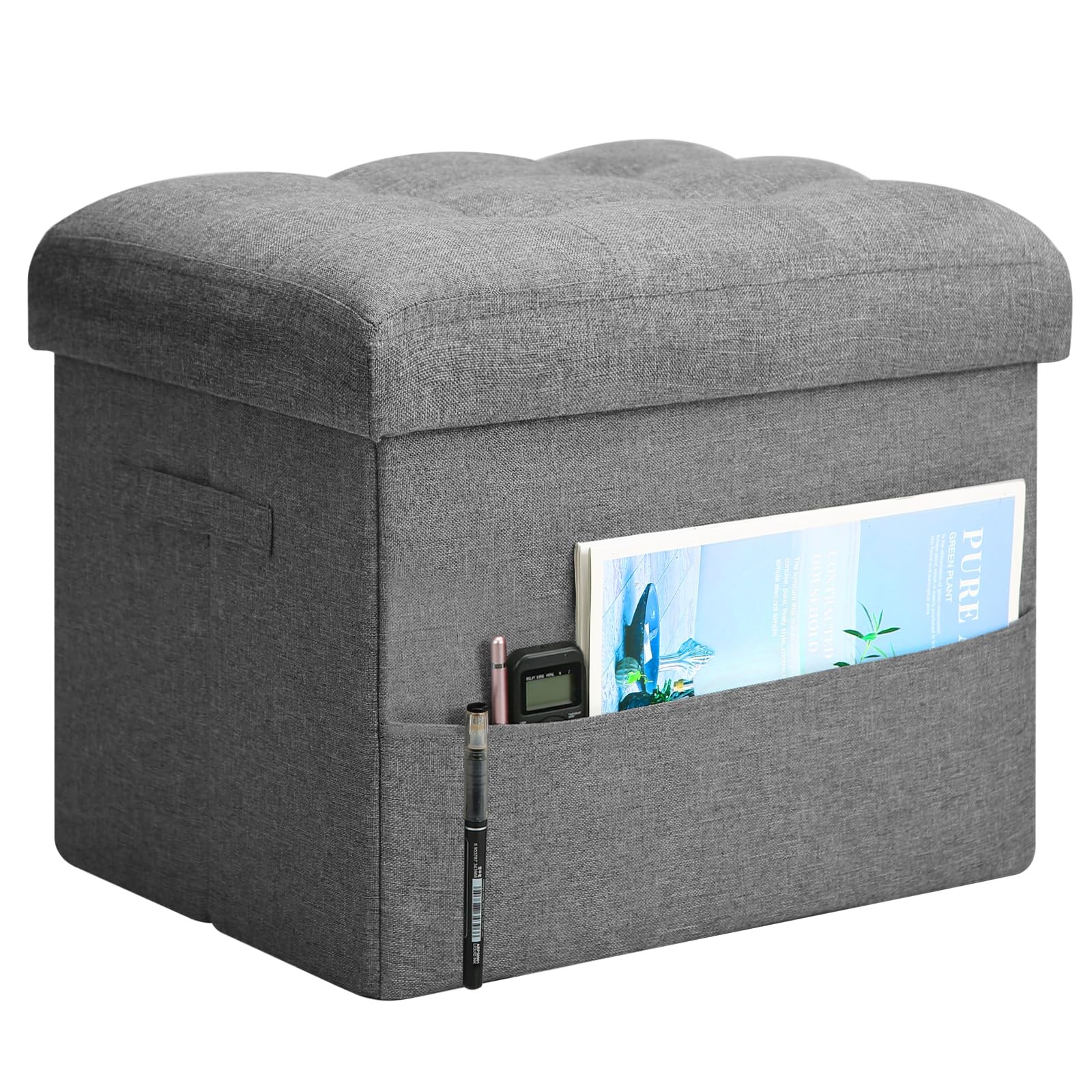 Storage Ottoman with Extra Thick Foam Padded Seat, Foldable Foot Rest Stool w...