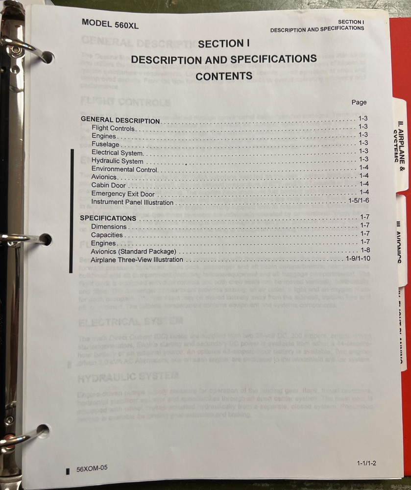 Cessna Citation Excel, Model 560XL Pilot's Operating Manual Version 5