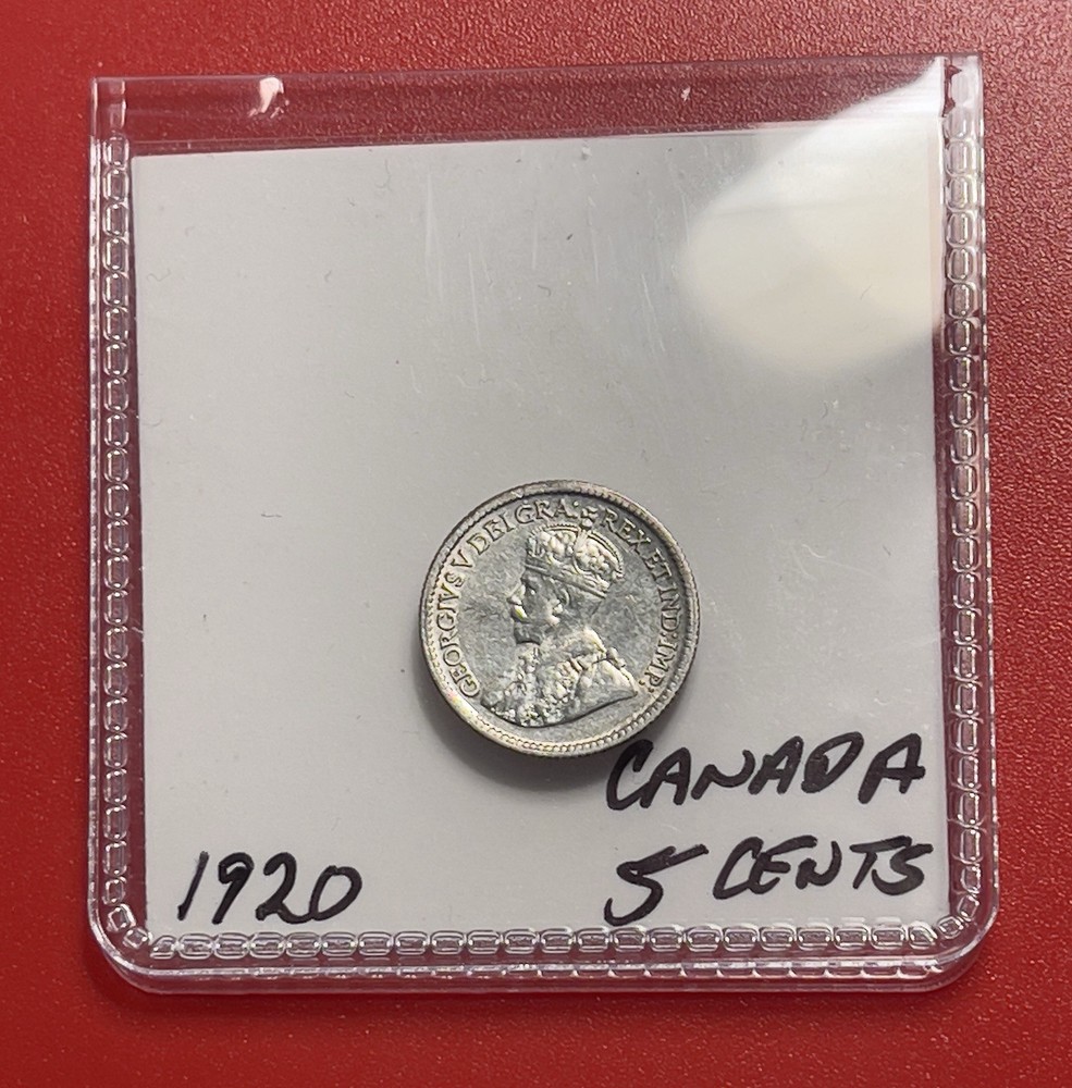 1920 Canada Silver 5 Cents, AU/BU.