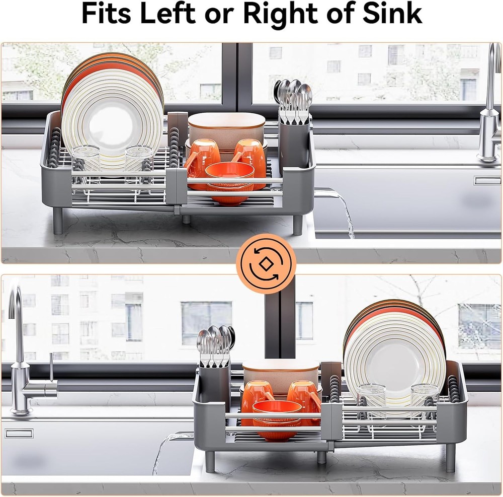 Stainless Steel Dish Drying Rack Dish Drainer Kitchen Counter Extendable