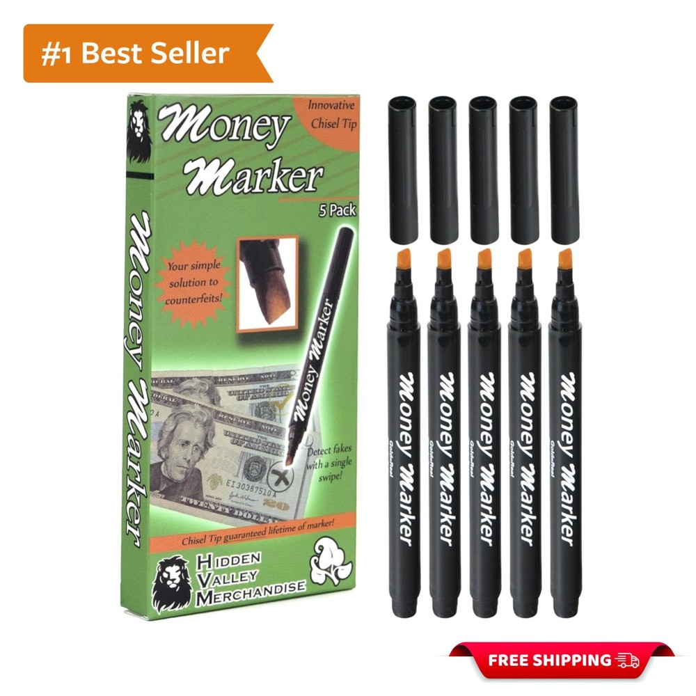 5-Pack Counterfeit Money Detector Pens with Chisel Tip for Easy Verification