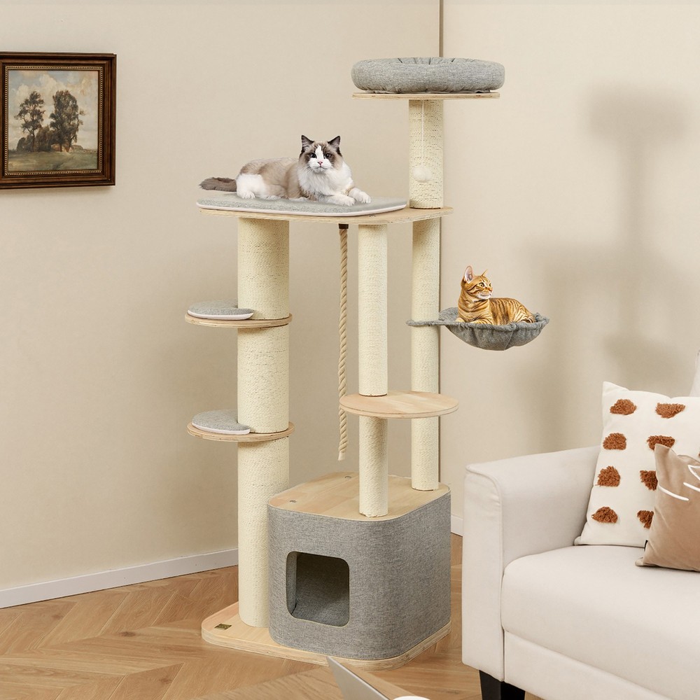 63'' Tall Modern Cat Tree w/ Perch Condo Hammock 5.6'' Scratching Posts