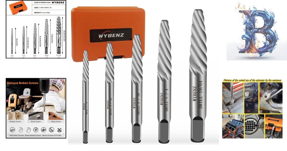 5-Piece Bolt Extractor Set - Efficiently Remove Stripped Screws & Broken Bolts