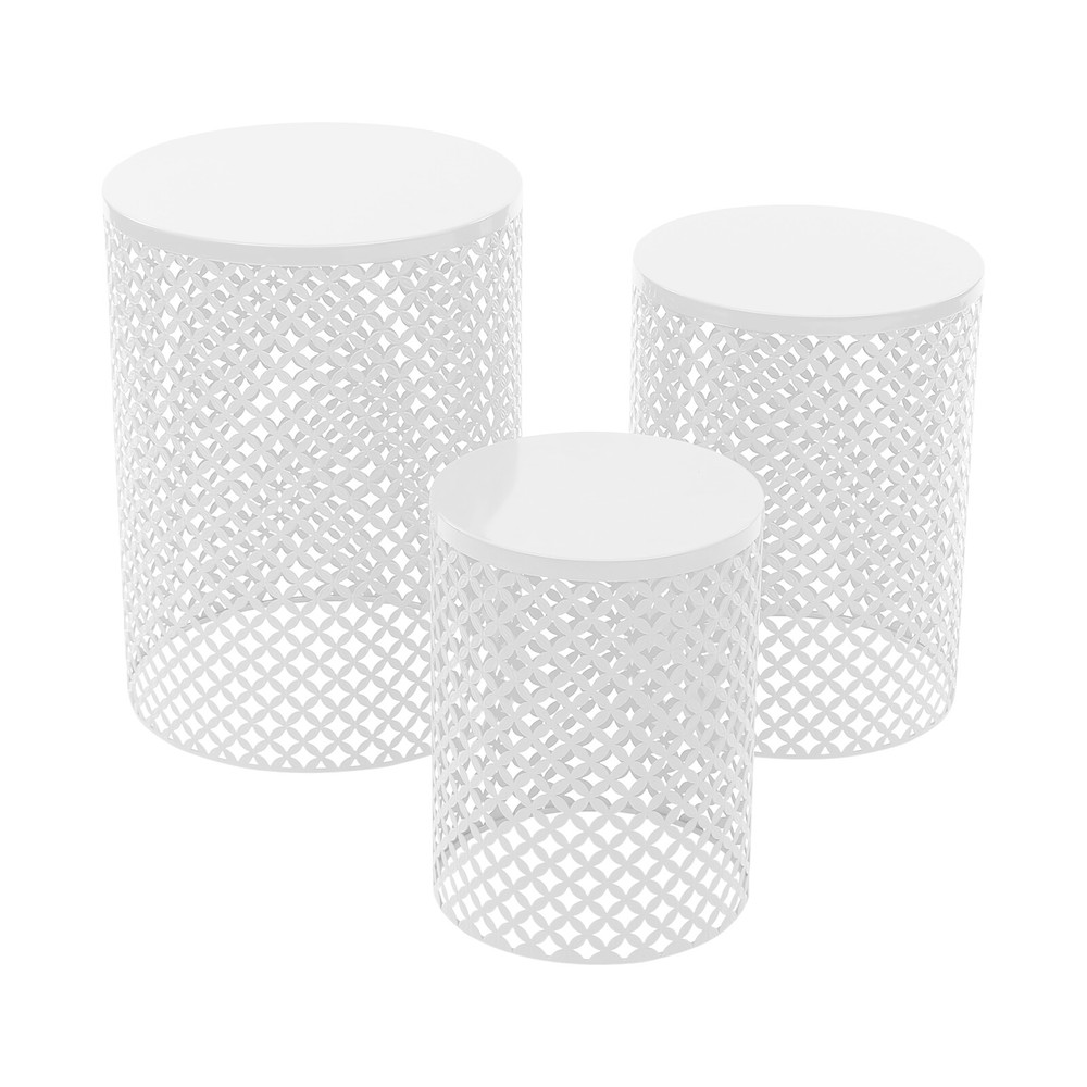 3pcs Outdoor Side Table Metal Frame Accent Table Modern Cylindrical End Table