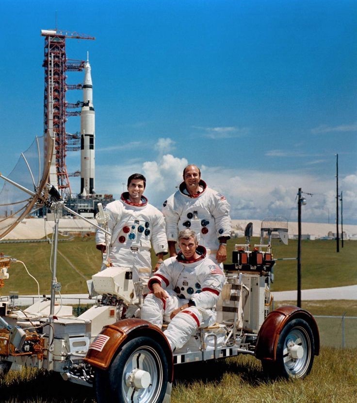 APOLLO 17 CREW WITH MOON ROVER & SATURN V PHOTOGRAPH PHOTO 8.5x11
