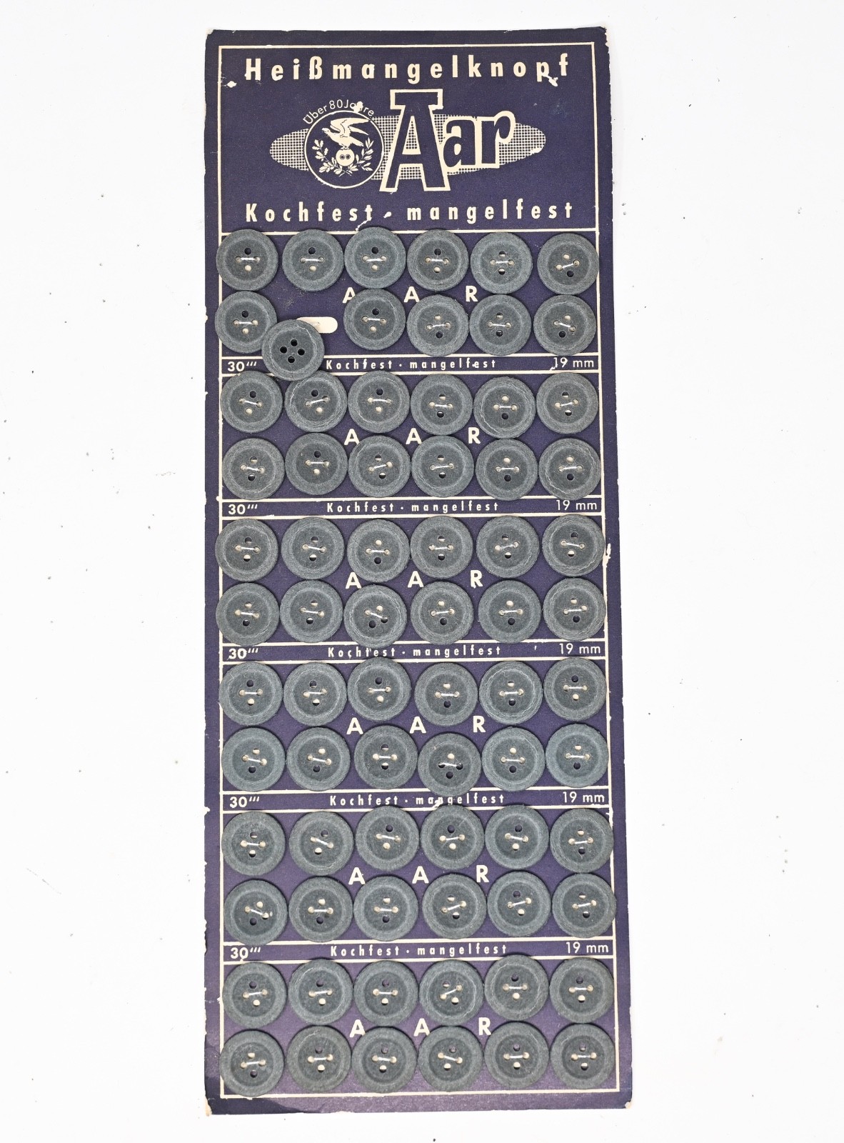 WWII German Original Sheet of Grey Uniform Buttons On Original Card with Box