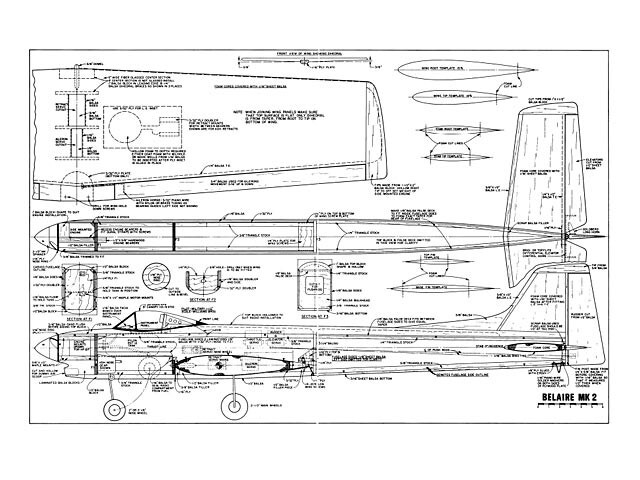 Belaire Mk2 Pattern Plane 58" WS RC Model Airplane Plans Templates PDF on USB