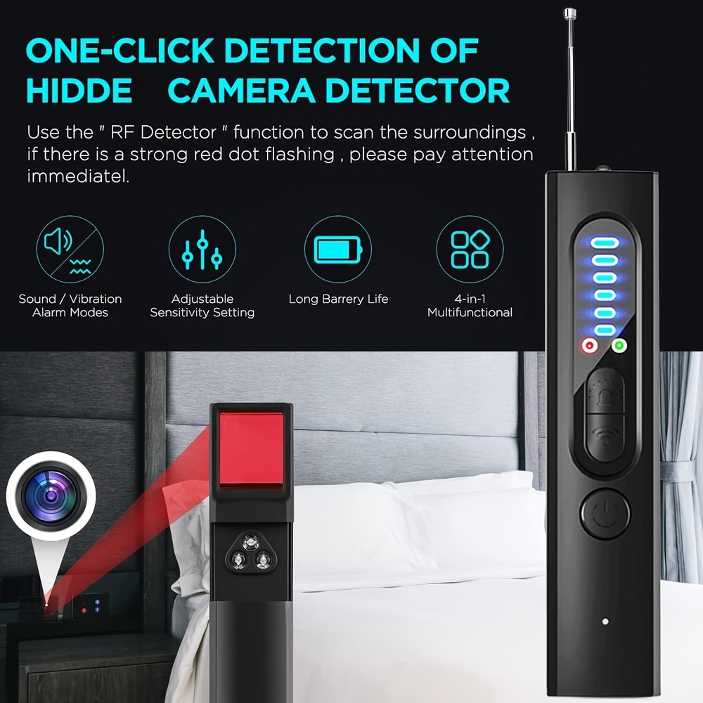 Hidden Camera Detector Anti-Spy Camera Detector GPS Tracker Finder Scanner Black
