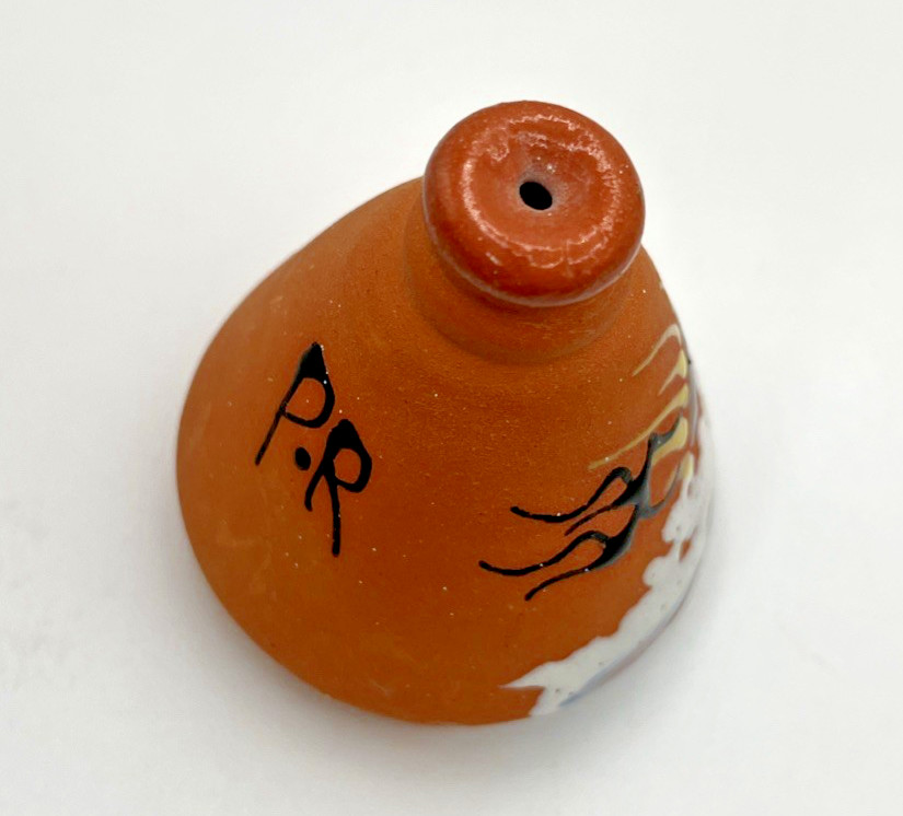 Vtg Miniature Pottery Jar Hand Painted Sun & Waves- Signed