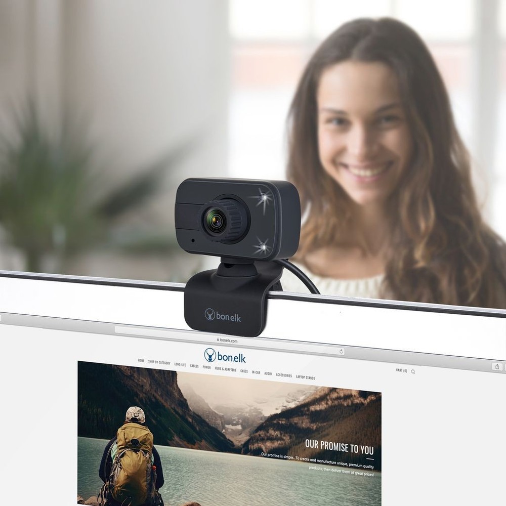 BonElk USB Webcam 1080p with LED lighting with Windows, Mac, Android
