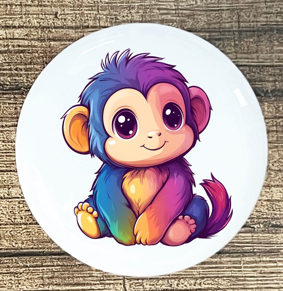 CHIBI MONKEY White ceramic knob kitchen cabinet dresser knob