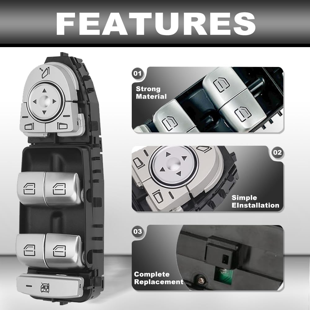 Master Power Window Switch Front Left Driver Side Compatible with Mercedes-Benz
