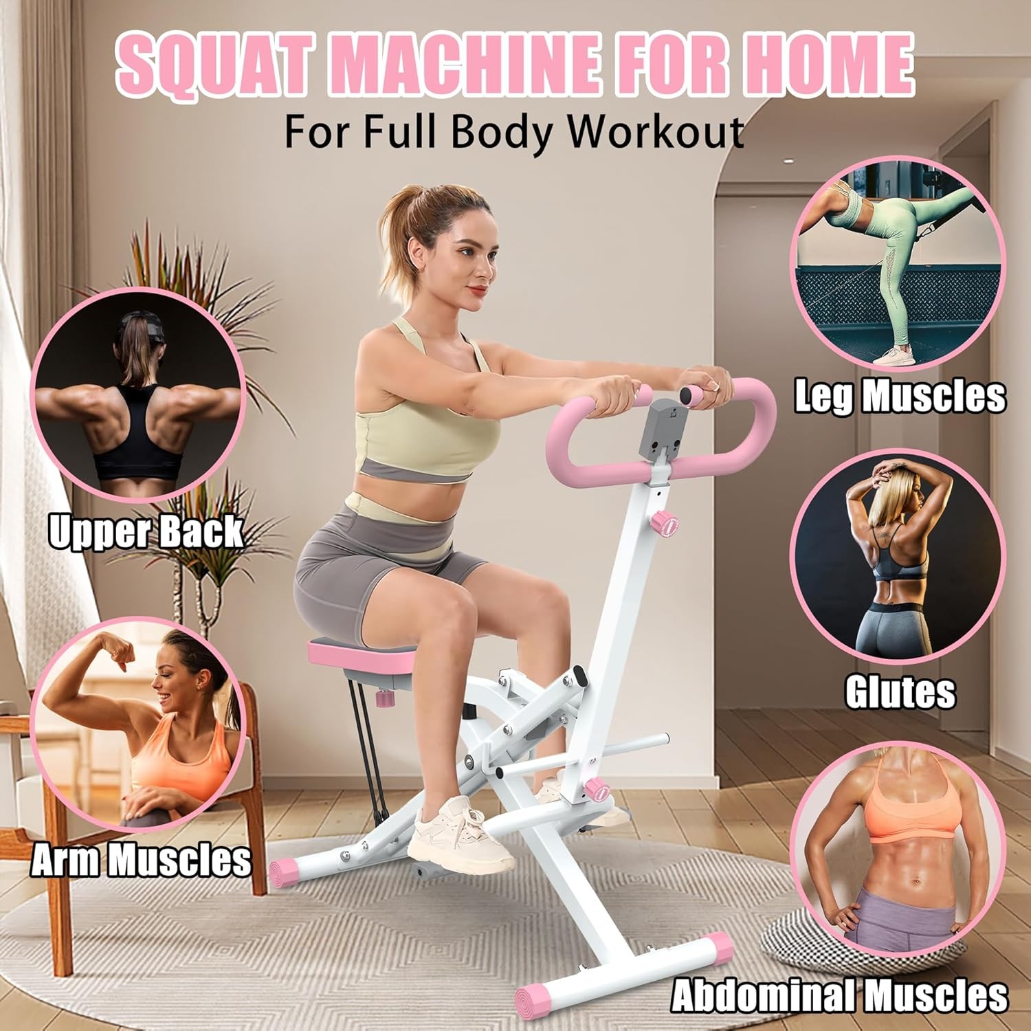 Squat Machine,Exercise Machine for Home,Foldable Ride Rowing for Botty Glutes Bu