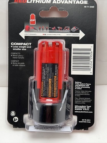 Genuine Milwaukee M12 2 Pack CP2.0 2.0Ah Batteries 48-11-2420 x2 OEM 12V NEW
