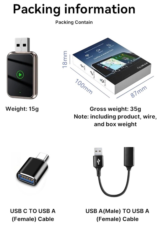 USB Wireless CarPlay Adapter Dongle for Apple iPhone & Android Auto Plug & Play