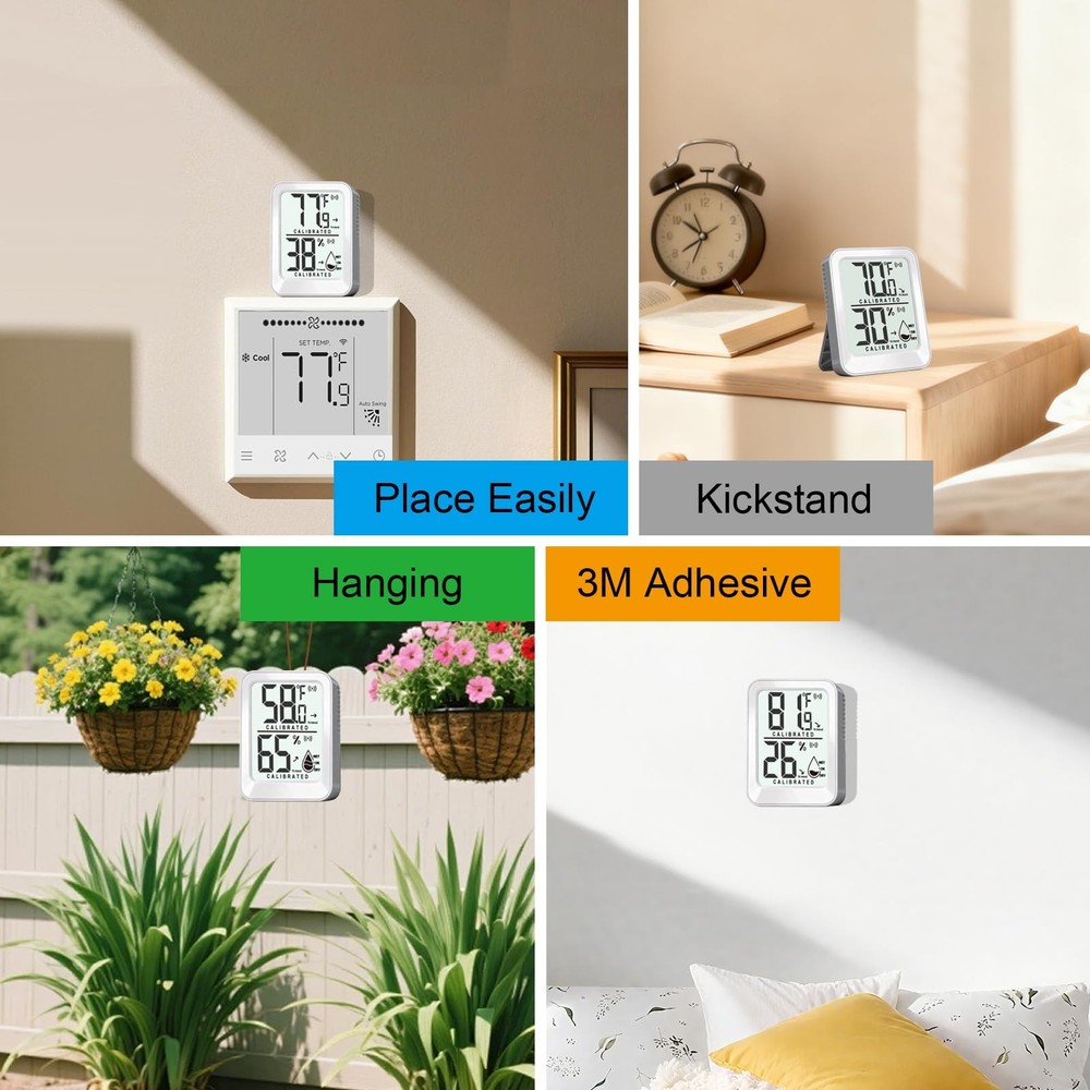 3 Pack Room Thermometer Indoor Mini Temperature Humidity Meter 3 - White