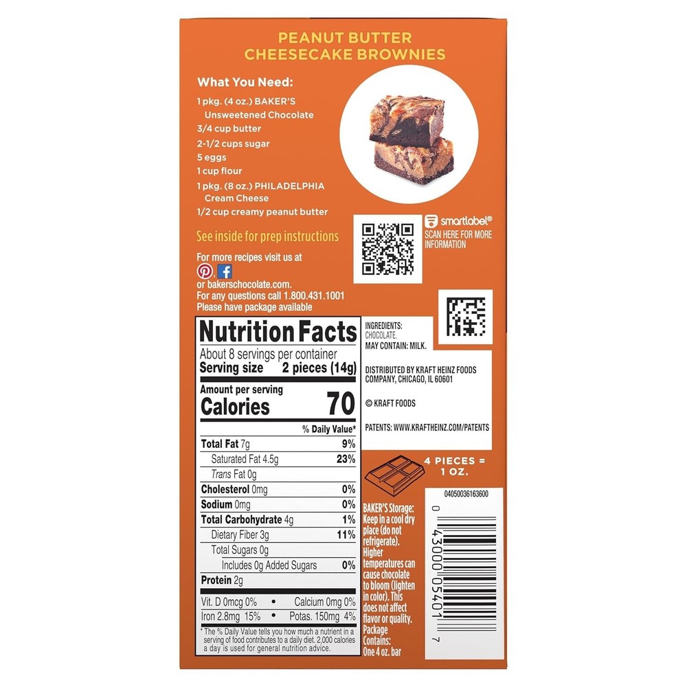 4 oz Baker's Unsweetened Chocolate Bar - Elevate Your Baking Experience