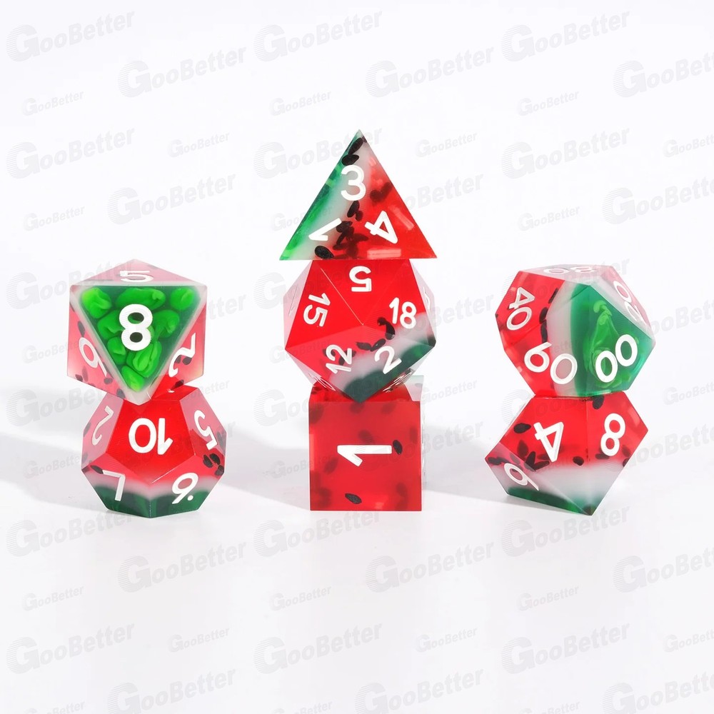 For DND 7 Piece Polyhedral Translucent Layered Watermelon Dice Set With Dice Box