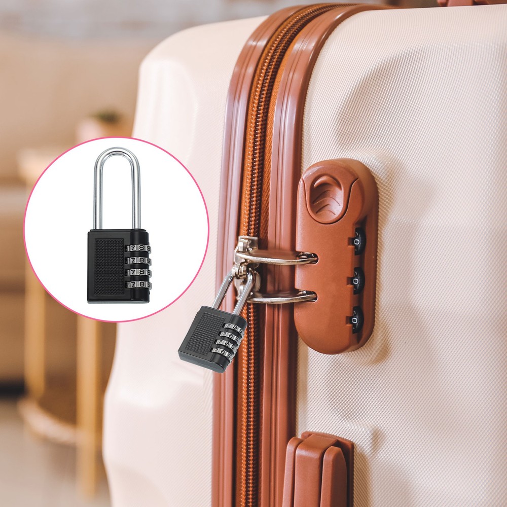 1 Pack Combination Locks Long Shackle 4 Digit Combination Padlock Black