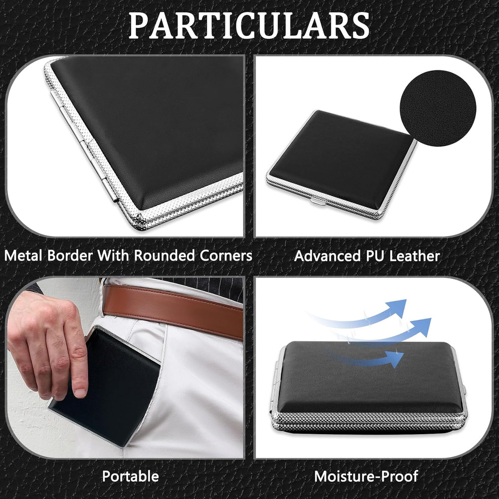 Leather Cigarette Case, Thin Metal Cigarette Case, 20 Capacity for Regular, Elas