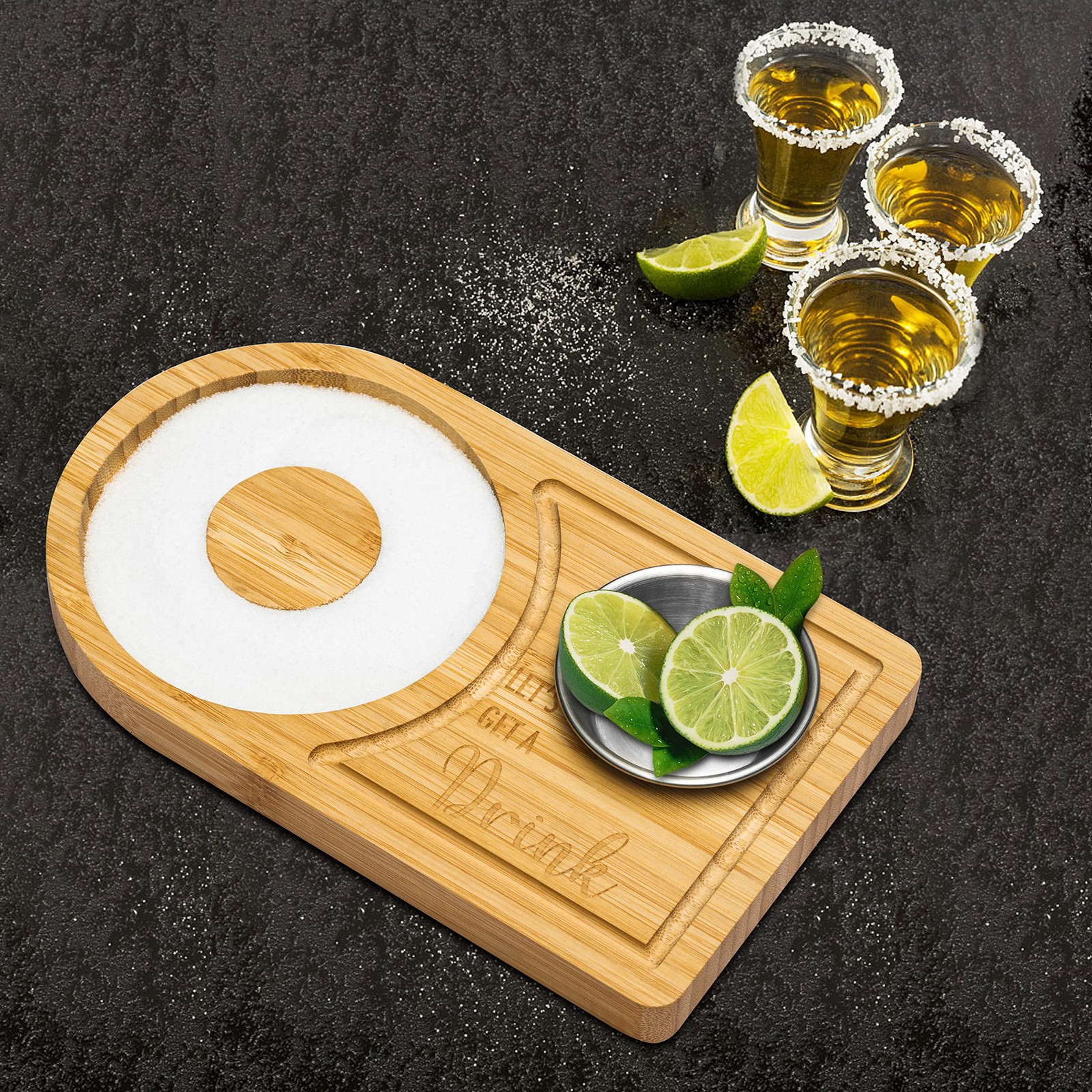 Bamboo Wood Cocktail Rimmer Tray, Glass Salt Sugar Rimmer for Margarita