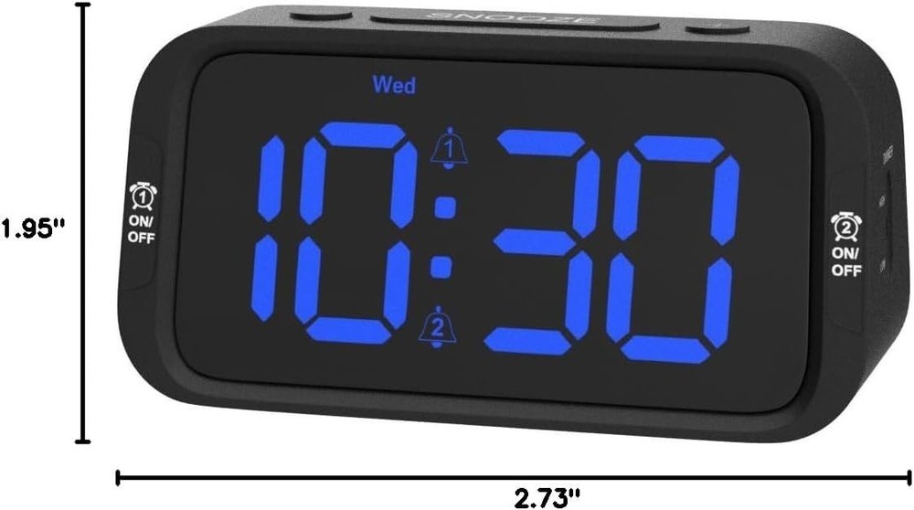 Versatile USB Charging Alarm Clock with Compact Design & Dimmer – Black/Blue LED