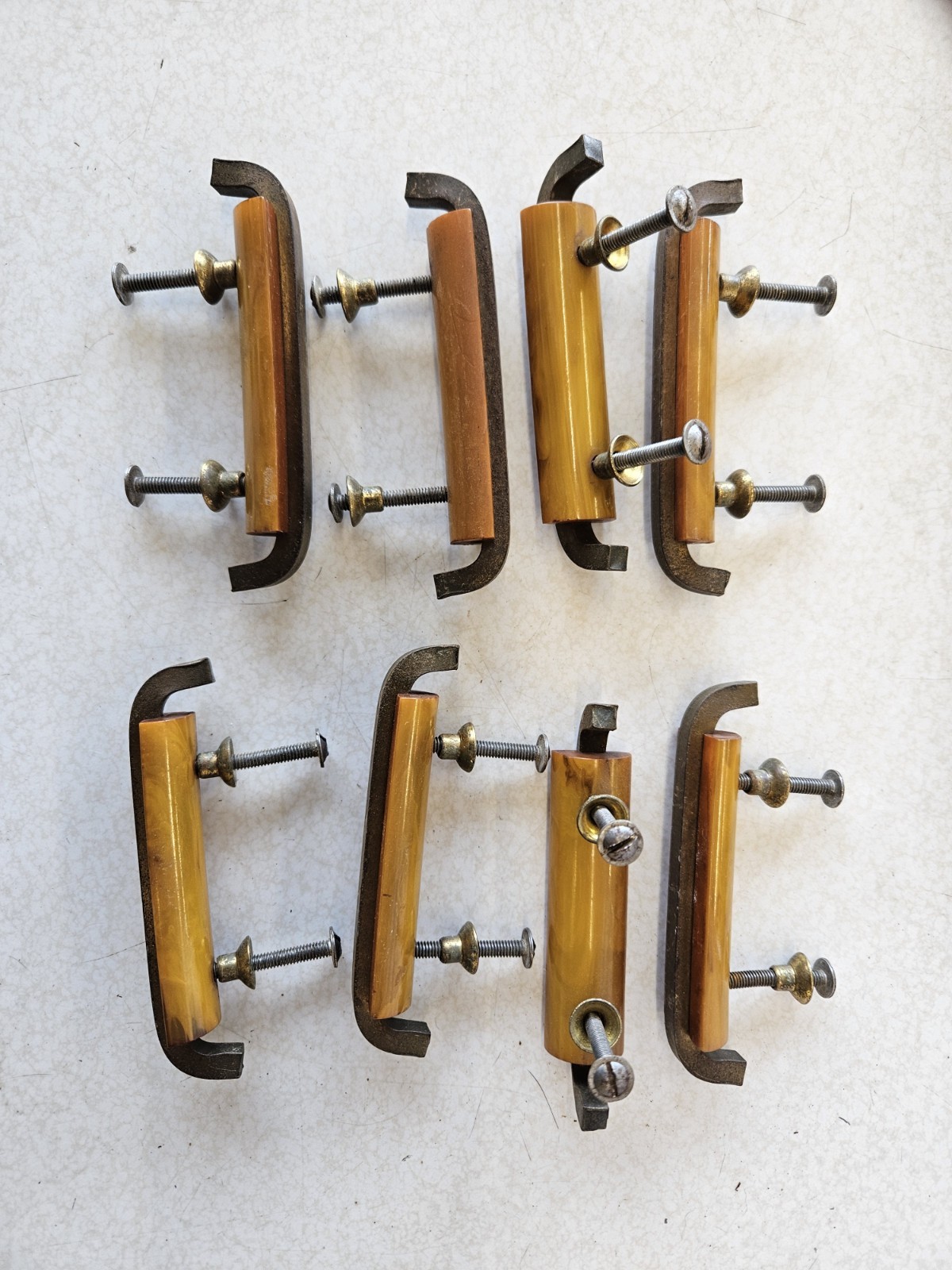 8 Vintage Bakelite Butterscotch Cabinet Drawer Pulls Handles